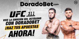 Islam Makhachev y Arman Tsarukyan frente a frente en UFC 311 por el título de peso ligero en el Intuit Dome de Los Ángeles. Apuesta en la UFC en DoradoBet casa de apuestas