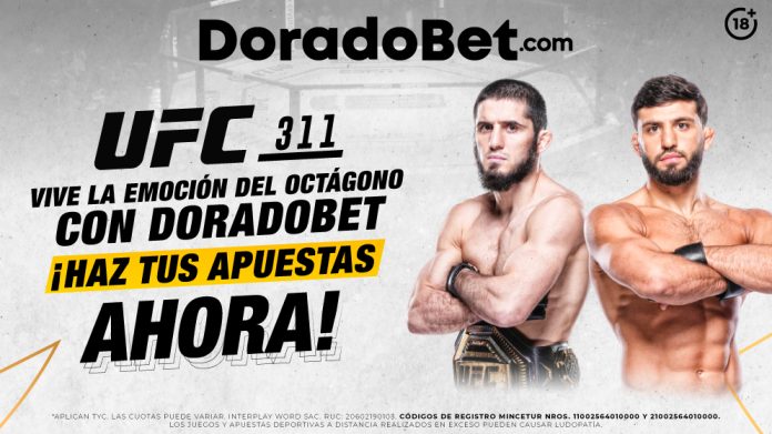 Islam Makhachev y Arman Tsarukyan frente a frente en UFC 311 por el título de peso ligero en el Intuit Dome de Los Ángeles. Apuesta en la UFC en DoradoBet casa de apuestas