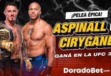Apuestas de la pelea entre Tom Aspinall vs Ciryl Gane en Doradobet con als mejores cuotas y mercados del país con la UFC Fight Night cartelera. ¡Entra ya!