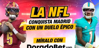 Apuestas de los juegos de NFL internacional en el Bernabéu, entre Miami Dolphins vs Washington Commanders con los mejores mercados y cuotas.¡Regístrate ya!