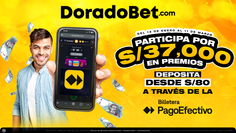 Promoción del Sorteo Doradobet Perú 2026 “Los Bravos del Depósito” con premios automáticos de freebets, giros gratis y saldos de retiro y recarga para usuarios que depositen desde S/80 vía PagoEfectivo.