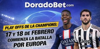 Partidos del playoff de la Champions League 2026 con cruces destacados como Benfica vs Real Madrid y PSG vs Monaco.