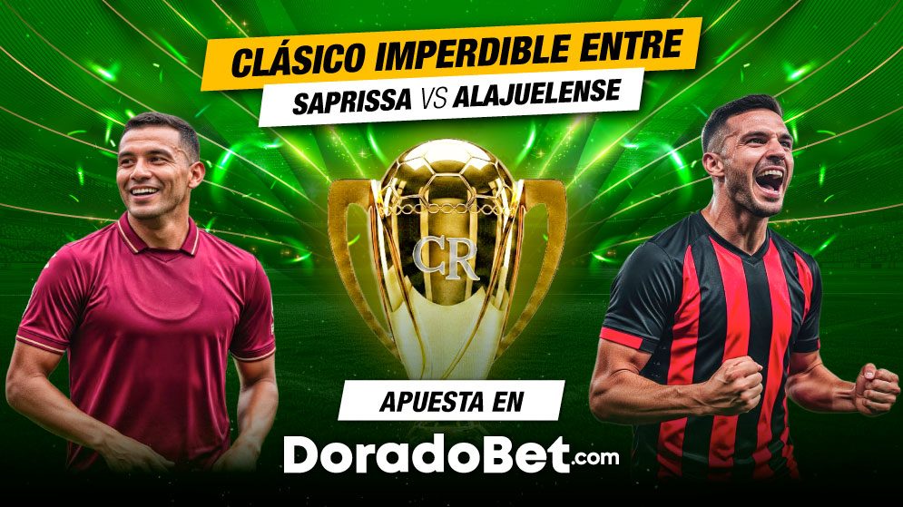 El clásico nacional se vive en Doradobet. Viví el duelo Saprissa vs Alajuelense con mercados actualizados y cuotas competitivas. Regístrate ya.