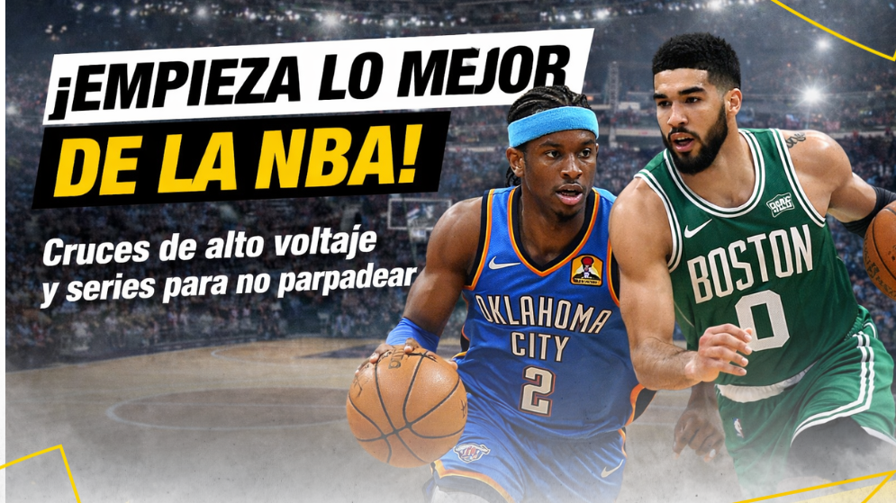 NBA Playoffs 2026 con jugadores en acción durante un partido decisivo