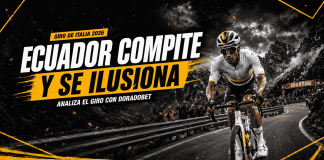 Ciclistas compitiendo en el Giro de Italia 2026 durante una etapa de montaña, con Jhonatan Narváez como protagonista ecuatoriano del torneo.