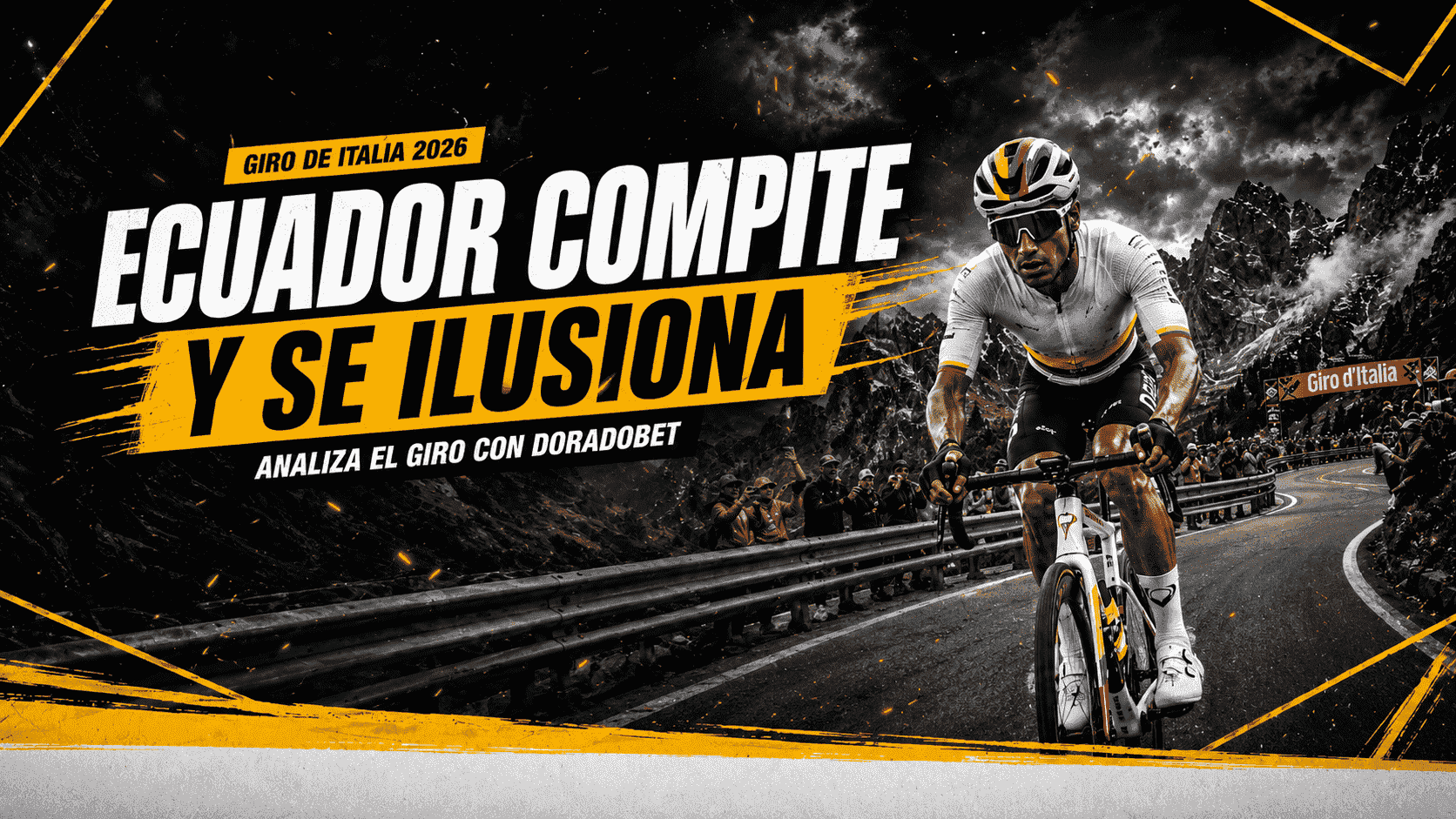 Ciclistas compitiendo en el Giro de Italia 2026 durante una etapa de montaña, con Jhonatan Narváez como protagonista ecuatoriano del torneo.