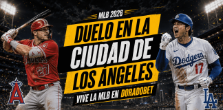 Jugadores de Dodgers y Angels durante una serie MLB 2026. Desde Panamá realiza apuestas deportivas.