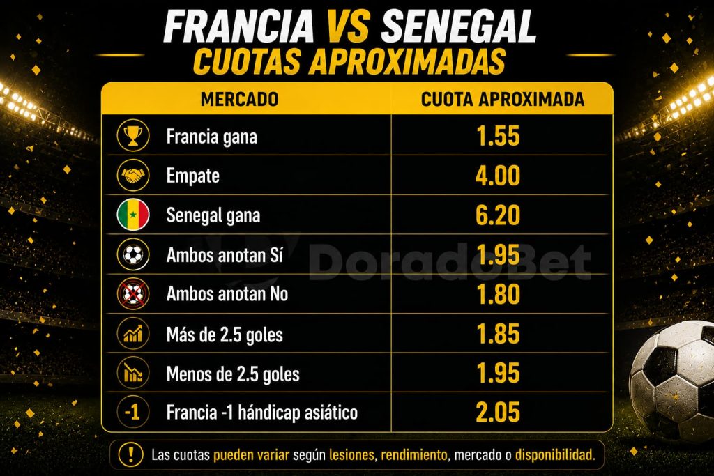 cuotas estimadas Francia vs Senegal