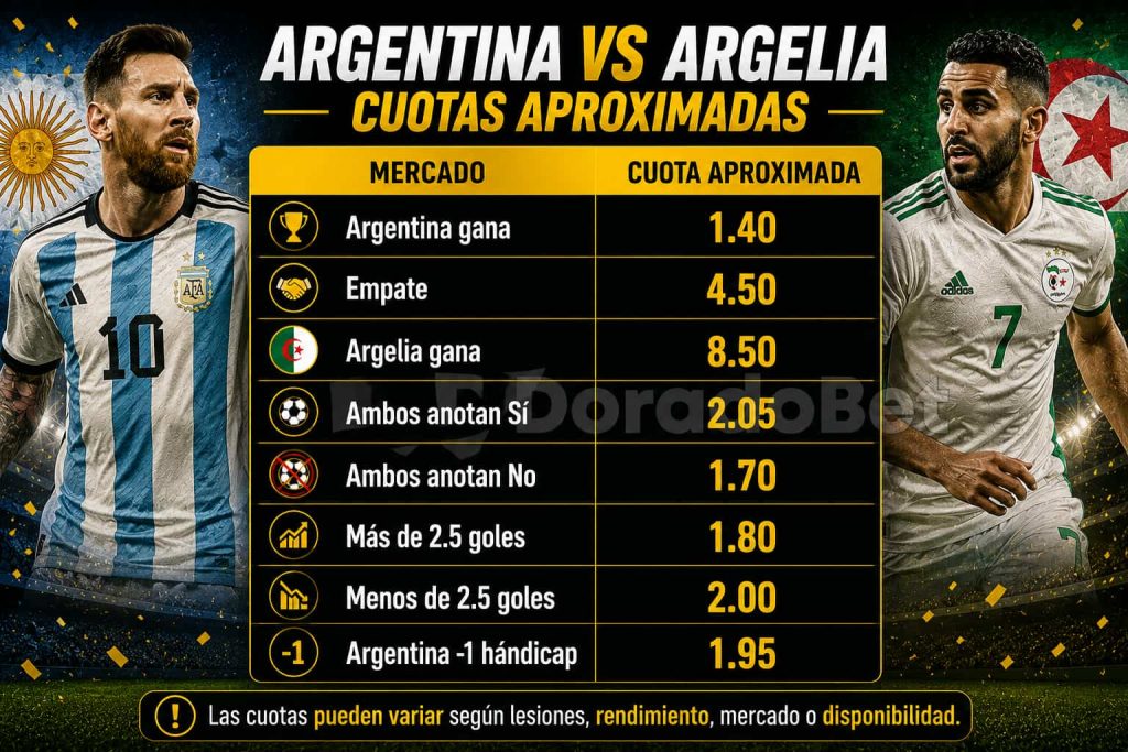 Cuotas aproximadas Argentina vs Argelia