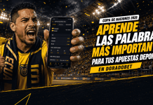 Apostador ecuatoriano revisando mercados de apuestas deportivas en su celular durante el torneo internacional de fútbol 2026, con una interfaz de DoradoBet visible y la camiseta de La Tri al fondo.