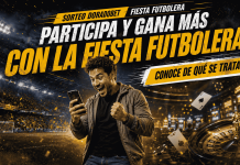 Fiesta del Fútbol en DoradoBet Ecuador con premios semanales, apuestas deportivas, casino online y fanáticos celebrando un partido.