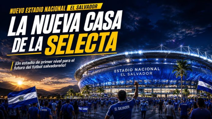 Vista panorámica del nuevo estadio nacional El Salvador durante su proceso de construcción con tecnología moderna y capacidad para 50000 espectadores
