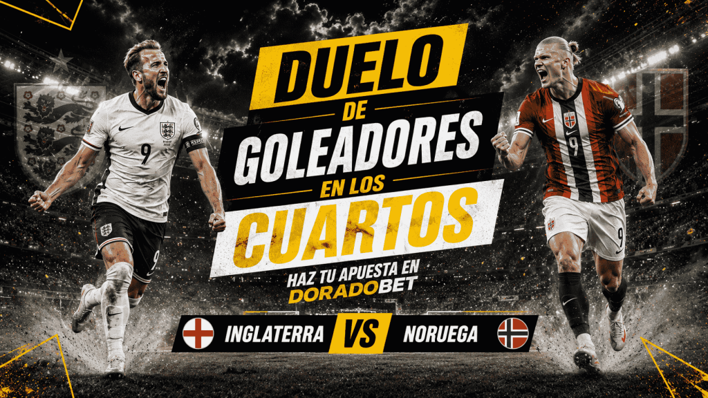 El duelo de dos goleadores de talla mundial se llevan las miradas en los cuartos de final. Analiza y apuesta en Doradobet en el partido Inglaterra vs Noruega.