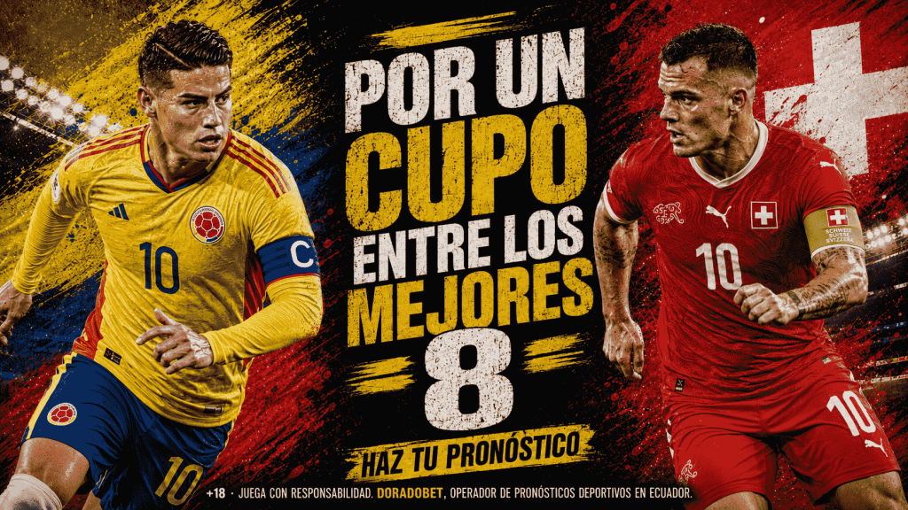 Analiza el duelo entre Colombia contra Suiza por un pase a los cuartos de final de la Copa 206. Haz tu pronóstico deportivo en DoradoBet.