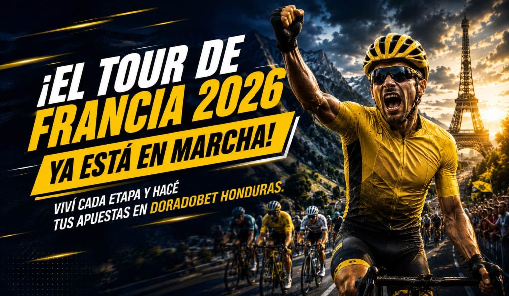 Ciclistas compitiendo durante una etapa del Tour de Francia 2026 con los principales favoritos y el recorrido de la carrera en DoradoBet Honduras.