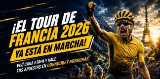 Tour de Francia 2026: análisis, recorrido, etapas clave y oportunidades para apostar Ciclistas compitiendo durante una etapa del Tour de Francia 2026 con los principales favoritos y el recorrido de la carrera en DoradoBet Honduras.
