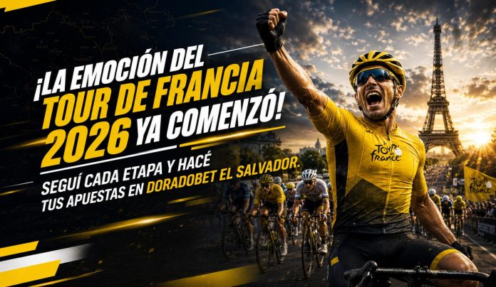 tour-france-sv Ciclistas durante una etapa del Tour de Francia 2026 compitiendo por el maillot amarillo en DoradoBet El Salvador.