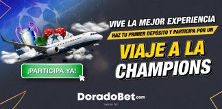 Promoción Champions Dorada de DoradoBet Honduras con sorteos de giros gratis, apuestas gratis y un viaje todo incluido a la Champions.