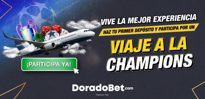 SORTEOCHAMPIONSDORADA-BONO Promoción Champions Dorada de DoradoBet Honduras con sorteos de giros gratis, apuestas gratis y un viaje todo incluido a la Champions.