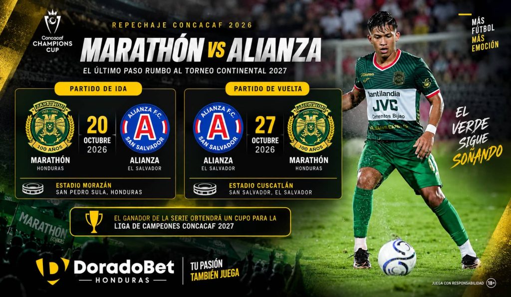 Marathón vs Alianza por el repechaje Concacaf 2026 en DoradoBet Honduras