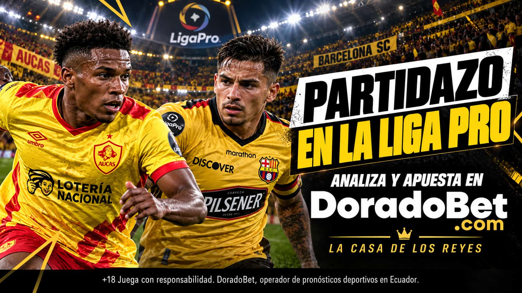 Aucas recibe al Barcelona SC por la Liga Pro, conoce los mejores mercados y cuotas en DoradoBet EC.